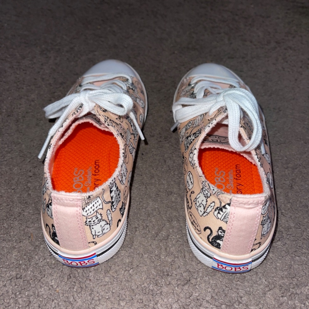 Bobs From Skechers Memory Foam Size 8 Cats Print Slip On Pink Sneakers - Picture 3 of 7
